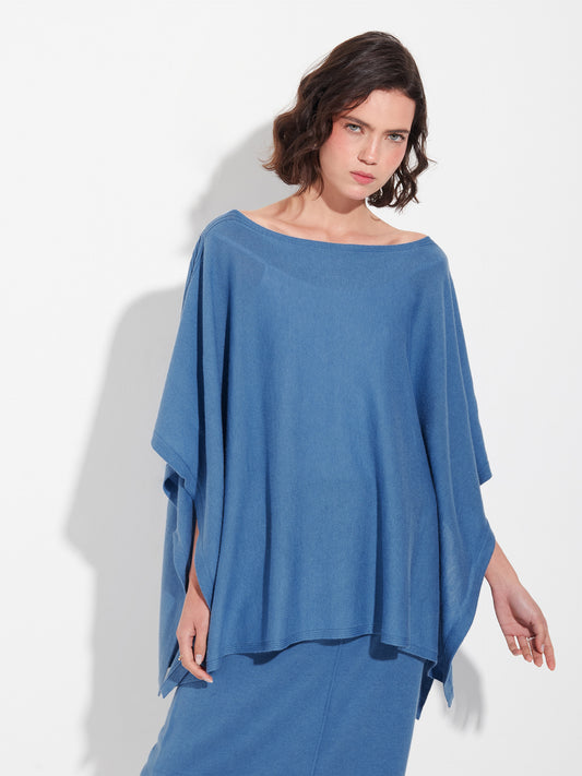 Zarah Poncho Cotton Color Blue
