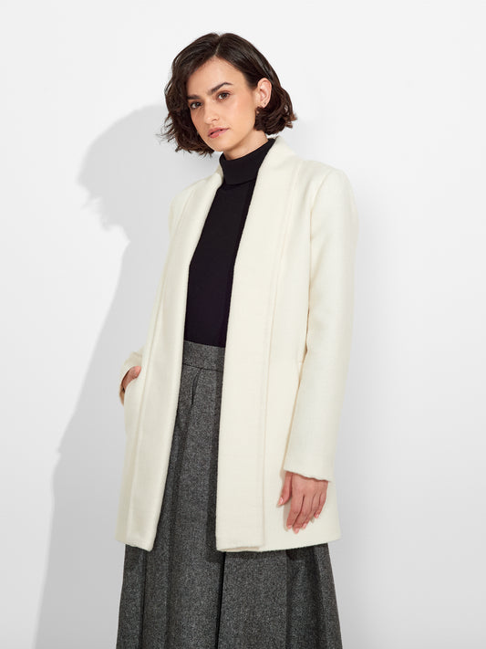Short Swing Coat Baby Alpaca Color Ecru