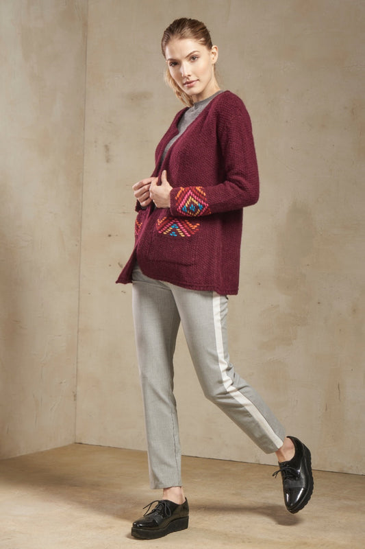 Sibayo Cardigan Baby Alpaca Color Burgundy