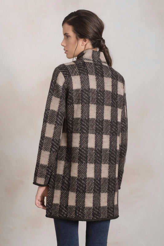 Plaid Cardigan Alpaca Color Black