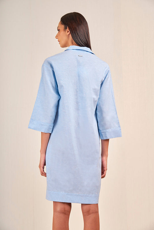 Vietnam Dress Linen & Cotton Color Light Blue