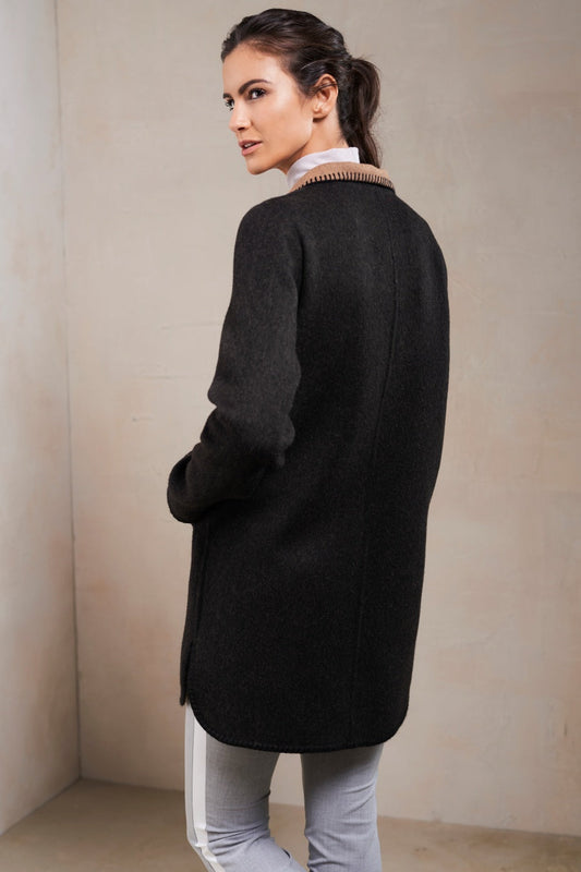 Satis Coat Baby Alpaca & Wool Color Black & Camel