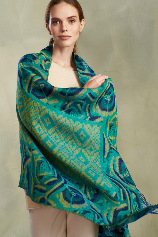 Teal Shawl Baby Alpaca Color Blue
